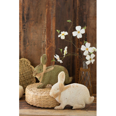  Hand-Painted Green & White Rabbit Decor – 10" Tall 2 x Set of 2