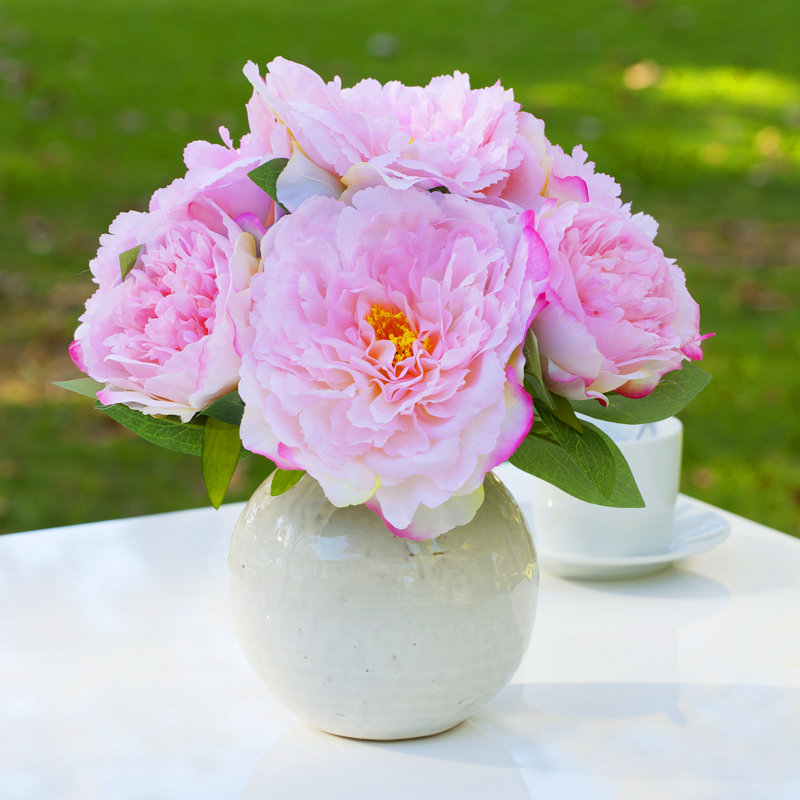 Arrangement floral pivoine de soie en pot, Rose