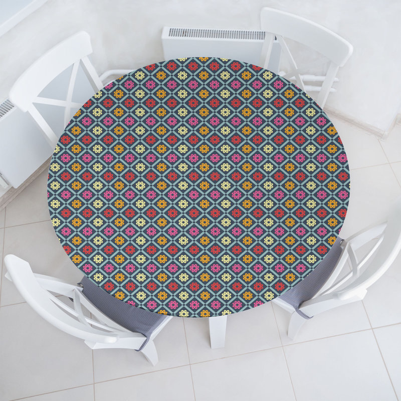 Bungalow Rose Colorful Fitted Round Tablecloth Diameter Multicolor