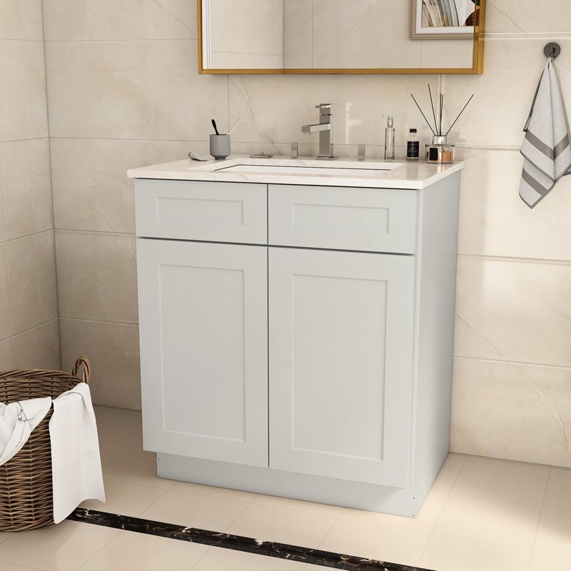 30 po x 21 po x 34,5 po, armoire de contreplaqué gris pour meuble-lavabo de salle de bain, Gris clair