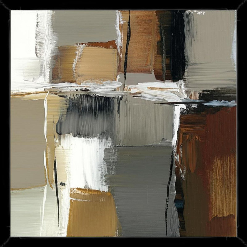 Earthy Abstract Geometric Composition - Art mural sur toile encadrée, 24" H x 24" W, Black