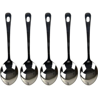 Set of 5 Stainless Steel Sober Spoons for Serving Cooking Dining (12")