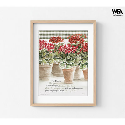 For I Know By Cindy Jacobs, Extra Large Jeremiah 29:11 Print, Red Floral Decor, Red Flower Pot, Plant In Pot Decor, Jeremiah Biblical Art