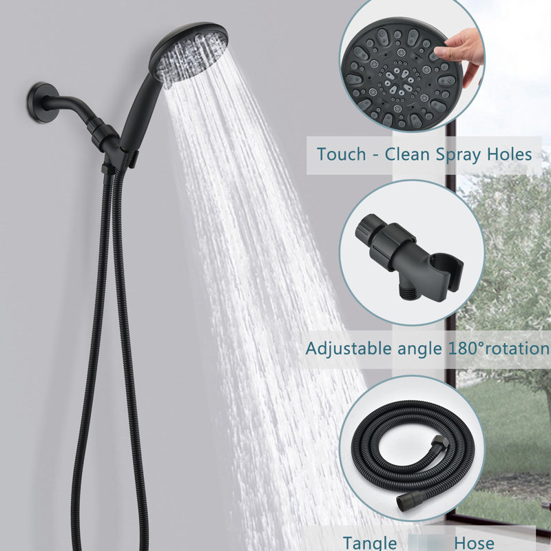 Douche à main 7 réglages de jet, noir mat, douche de construction en noir avec motifs et fabrication de fuites