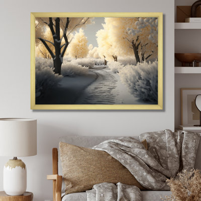 Chute de neige fraîche le long du sentier et des arbres, reproduction sur toile