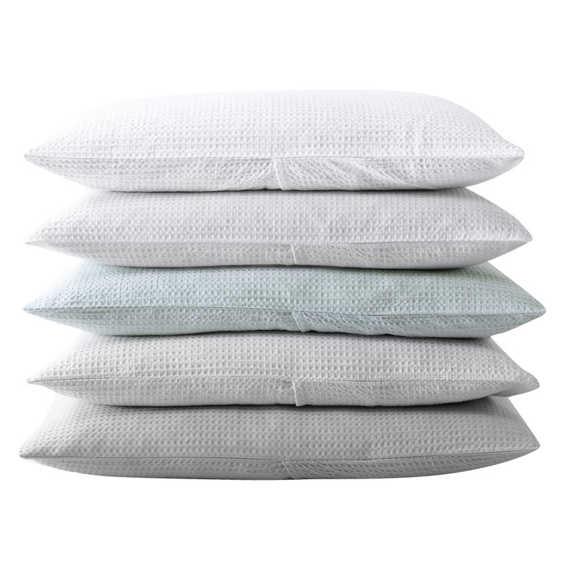 Waffle Pique Standard Cotton Reversible 3 Piece Comforter Set, White, Queen Comforter + 2 Standard Shams