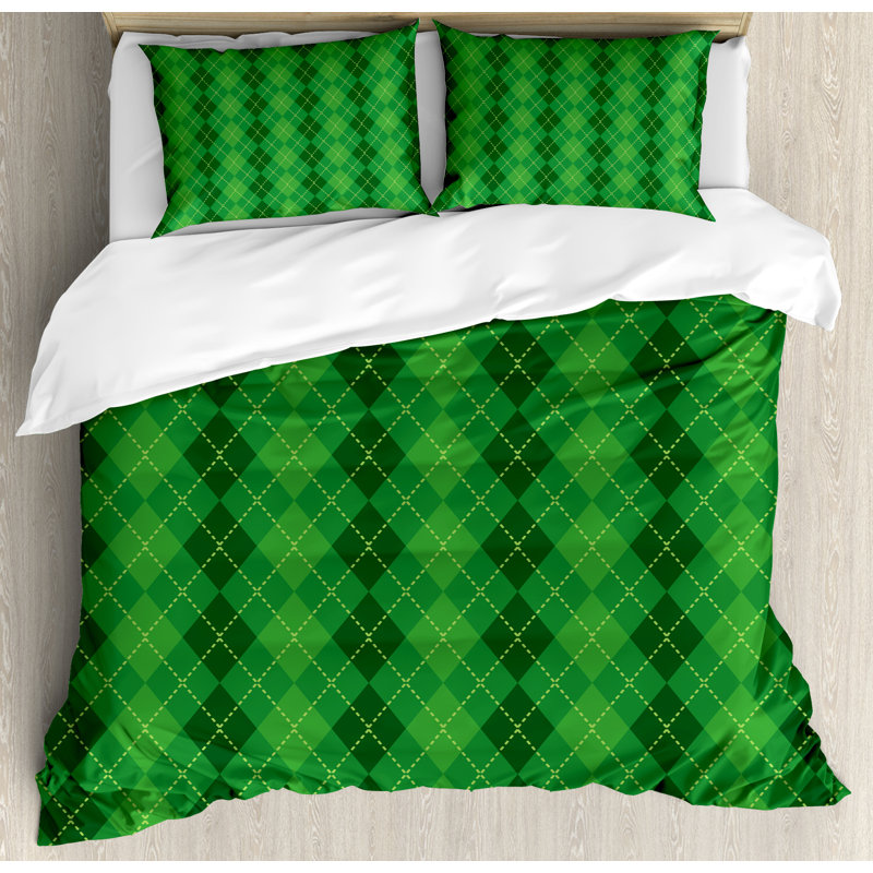 Queen Green and Yellow Plaid Duvet Cover Set