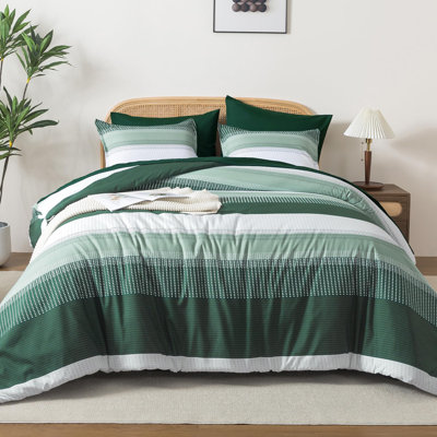 Andency Queen Comforter Set Emerald Green - 7 Pieces Striped Lightweight Bed in a Bag, Soft Microfiber Reversible Bedding Set with Comforter, Fitted & Flat Sheet, Pillowcases & Shams
