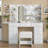 Makeup Vanity With Lighted Mirror And Power Outlet, 11 Drawers And Glass Top, 3 Color Lighting Modes, Fold-Up Panel, 4 Shelves, Stool Included