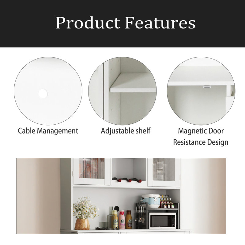 Armoire de rangement pour garde-manger, armoire-buffet moderne avec huche, armoire à nourriture avec portes et tablettes, support à vin pour la salle à manger, blanc
