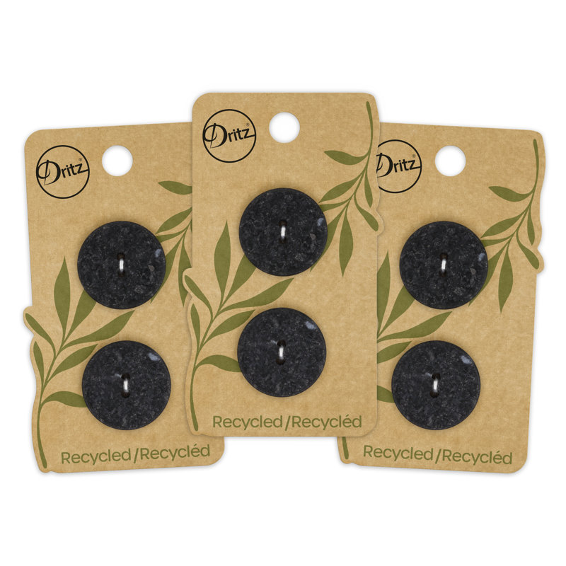 Dritz Recycled Cotton Round Button, 23mm, Black, 6 Buttons