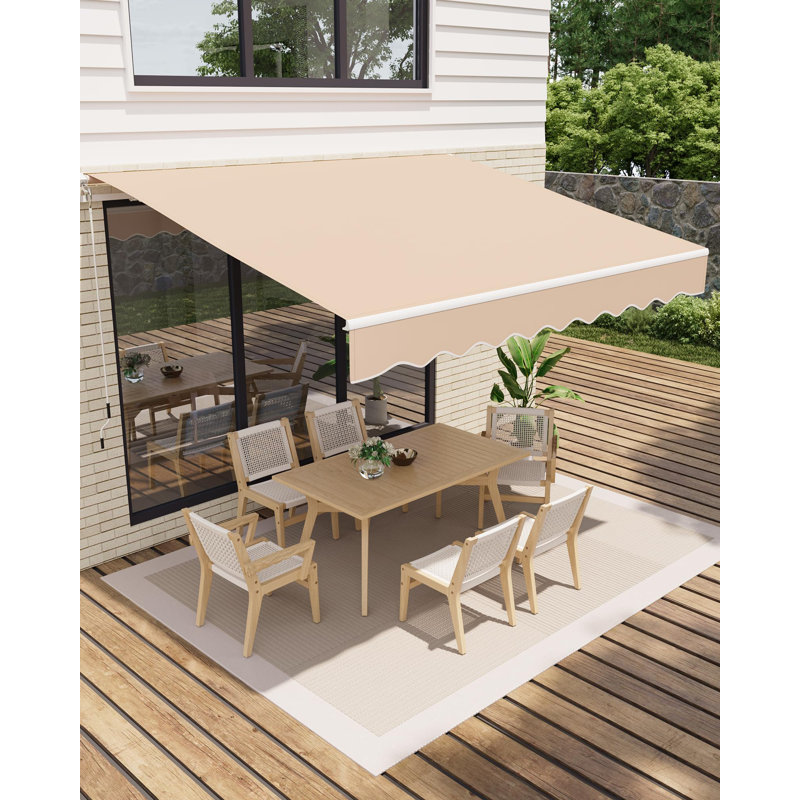 12'x10' Retractable Awning, Waterproof Patio Awning, Sun Shade Awning with Manual Crank Handle, Aluminum Frame, 280 g/㎡ Polyester Fabric, for Deck, Porch, Balcony