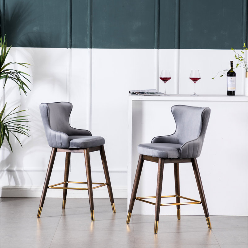 Tabouret gris à hauteur de comptoir rembourré de 2, avec mousse dense et tissu texturé de style velours relaxant 2, revêtement pour un moment agréable