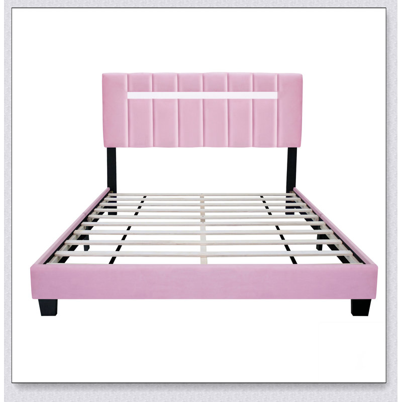Structure de lit ajustable en velours, Rose