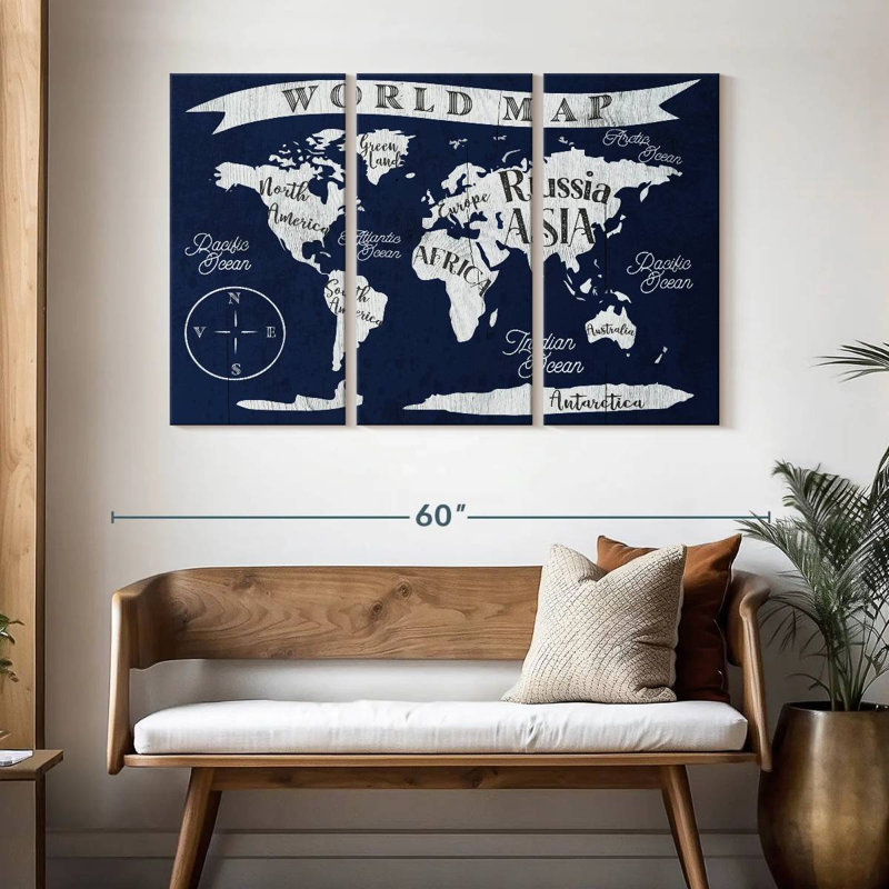 Carte du monde marine Aliaz, H 32 po x l 50 po