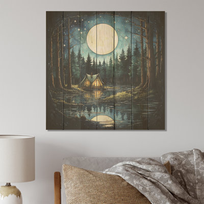 Riverside Camping By The Moon - Fruits On Wood Print
