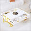 Table basse moderne blanche moderne avec 4 tiroirs et base dorée-639367427