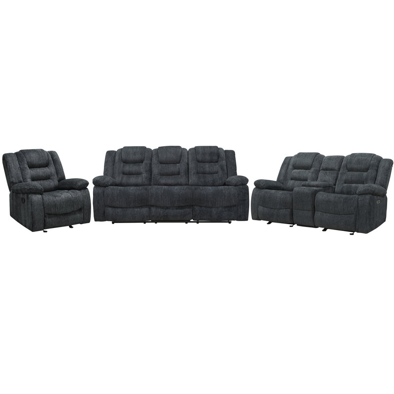 Ensemble de canapé inclinable manuel Blagota, 3 pièces: canapé, causeuse, fauteuil inclinable