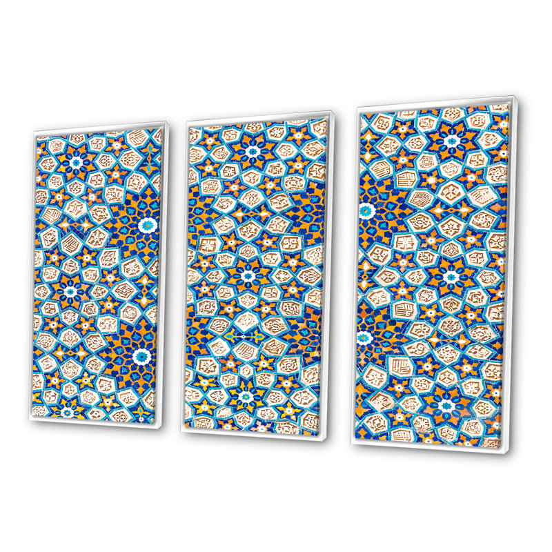 Motif géométrique bleu et bleu, ensemble d'art mural moderne sur toile encadrée, H 28 po x l 36 po x P 1 po, Cadre blanc