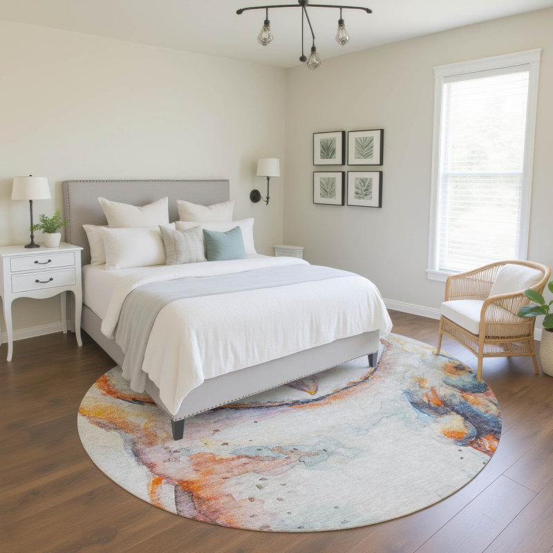 Premium Machine Washable Mayfield AMF2280 Animal Rug, 8' Round, Ivory