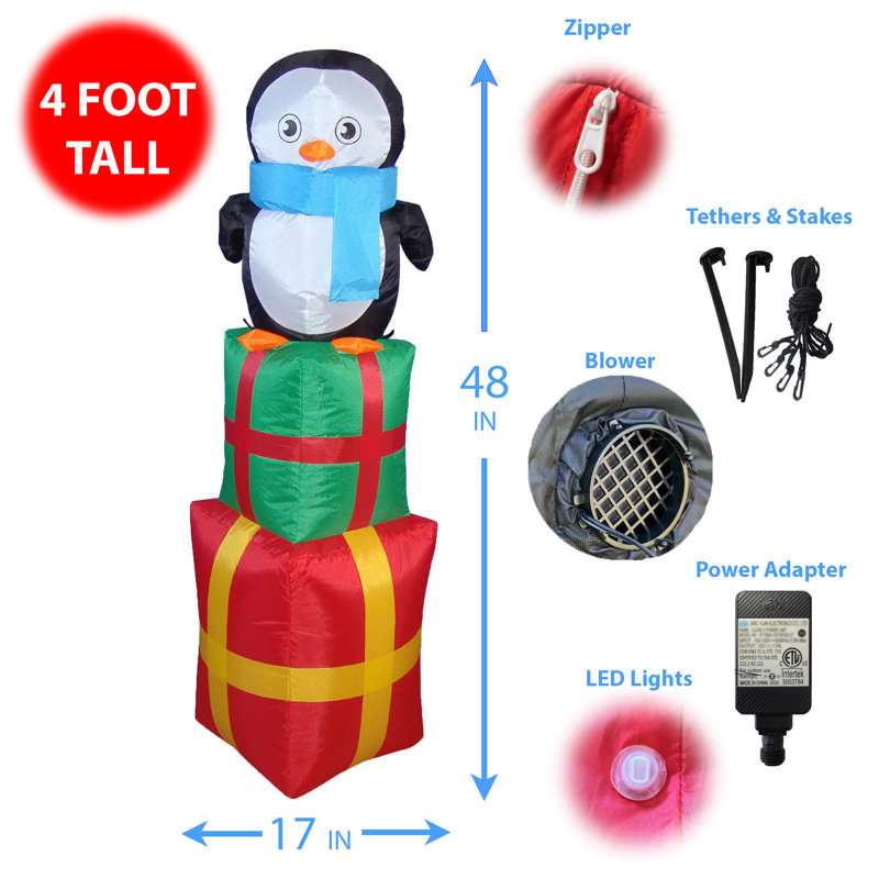 Décoration de Noël gonflable pingouin de Noël sur boîte-cadeau