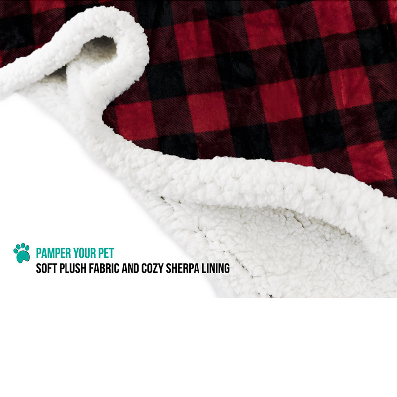 Checkered Red Waterproof Sherpa Pet Blanket for Small to Large Breeds