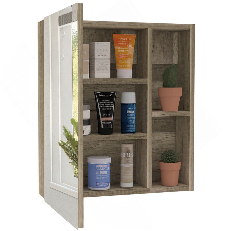 Armoire à pharmacie avec miroir Clifton, cinq tablettes internes, finition pin, Noyer