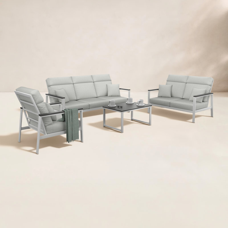 Ensemble de conversation Townsend pour 4 personnes avec coussins Sunbrella, Toile blanche, Gris