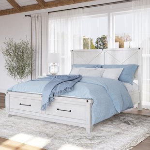 Yosemite Rustic White Solid Wood Panel Storage Bed