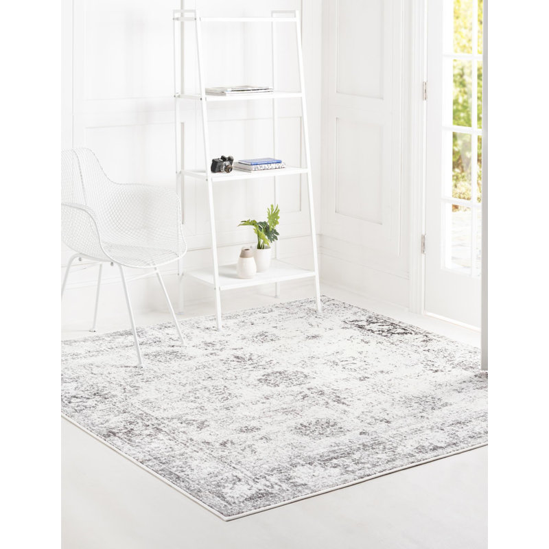 Tapis à motifs floraux Brandt, Non, Grey, Carré de 6 pi 1 po