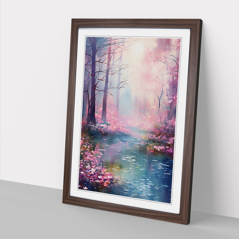 Spring Forest Digital - Single Picture Frame Print on Wood, Walnut Framed, 46cm H x 34cm W