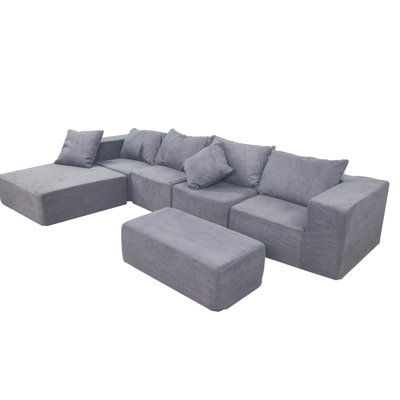 Modular 4 Seat Grey Sectional With 2 And Oversized Chaise For Living Room, Cloud - Inspired Design, Velvet Main Material, Medium Firm Seat, Standard 100 By Corduroy, Shrink , Machine Washable, Stain