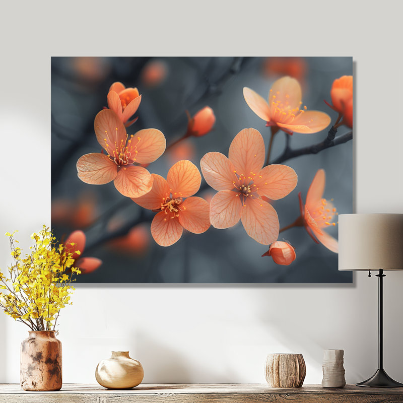 Photo de fleur de cerisier orange pastel - Art mural fleur de cerisier, Toile tendue, H 24 po x l 32 po x P 1 po