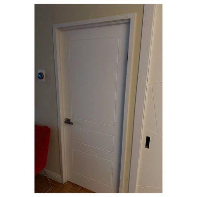 Porte intérieure française pleine 30 po x 80 po Mela 0733, peinte en blanc, panneau simple, cadre standard, poignée, salle de bain, chambre, portes modernes
