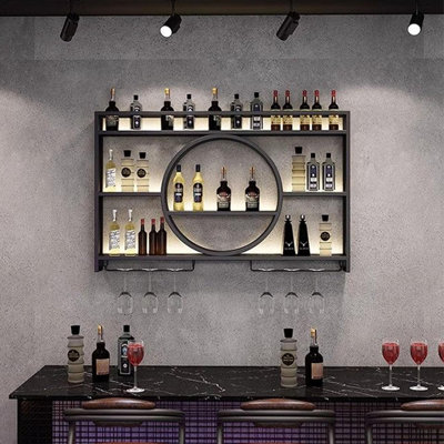 Wine Rack Wall Mounted With Wine Glass Rack Floating Bar Shelves For Liquor Bottles With LED Light Liquor Bottle Display Shelf Wall Bar Cabinet Mini B by Orren Ellis