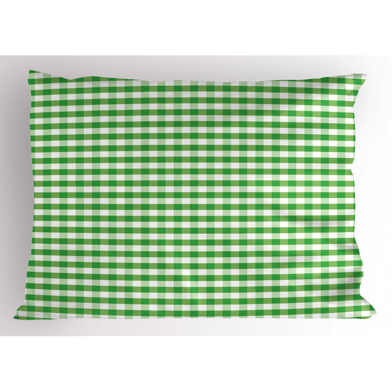 Green and White Gingham King Polyester Pillow Sham