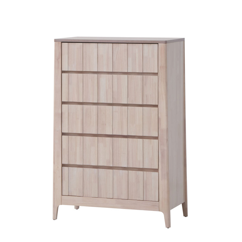Commode 6 tiroirs pour chambre à coucher, commode moderne cannelée de 48 po de hauteur avec poignées cachées, texture naturelle, bord incurvé, anti-basculement (L 33 po x l 18 po x H 48 po)