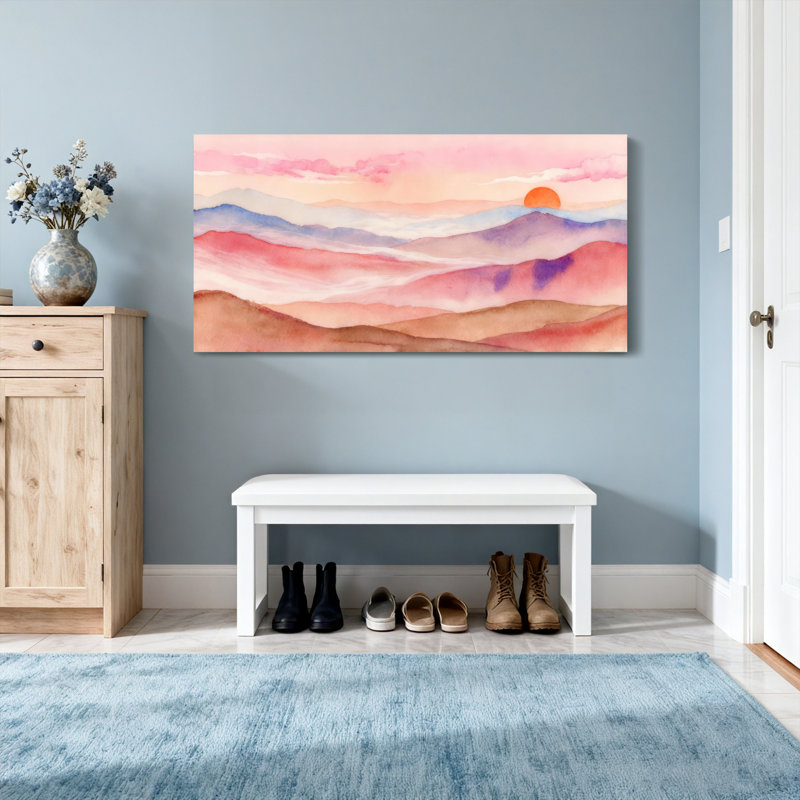 «Landscape & Nature Pastel Sunset Mountain Landscape», reproduction d'art, H 16 po x l 32 po