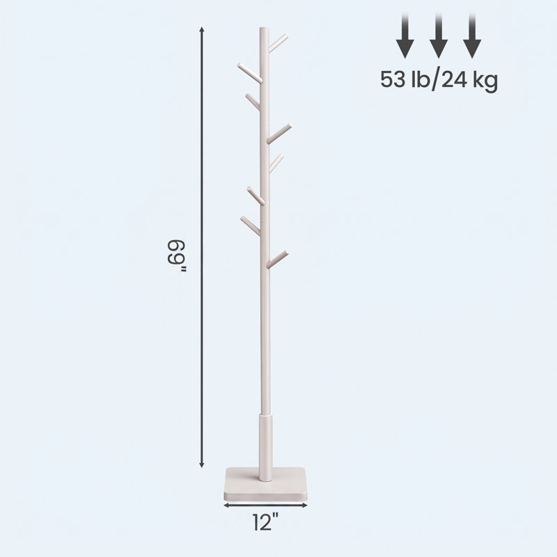 Trikomou Solid Wood 8-Hook Freestanding Coat Rack, Light Gray