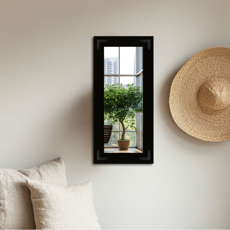Heavner Flat Wall Mirror, Black, 30" H x 18" W