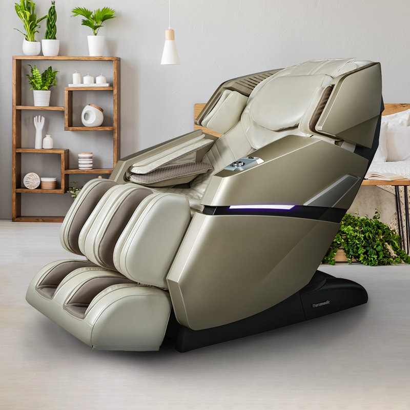 Theramedic 2D Massage Chair with Heated Rollers in Beige Faux Leather