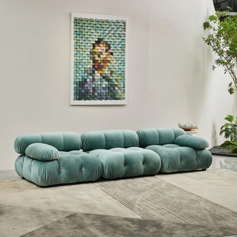Canapé rembourré Leeven, 26.7" H x 76" W x 38" D, Purple Velvet