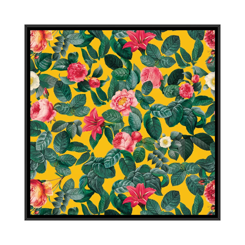 « summer botanique ii », impression sur toile tendue, H 18 po x l 18 po x P 1,5 po, Toile avec cadre noir, Pas de tapis