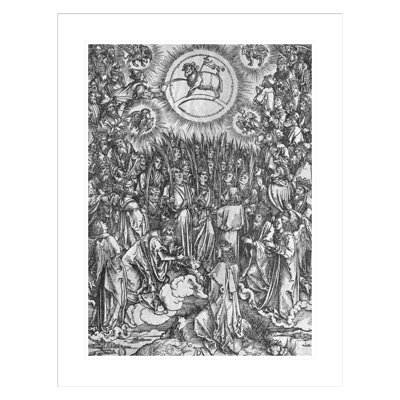 Scène de l'Apocalypse «Adoration of the Lamb», édition allemande par Albrecht Dürer, impression giclée encadrée
