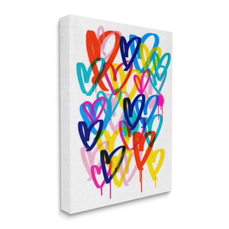 Cœurs de graffiti modernes sur toile, H 48 po x l 36 po x P 1,5 po