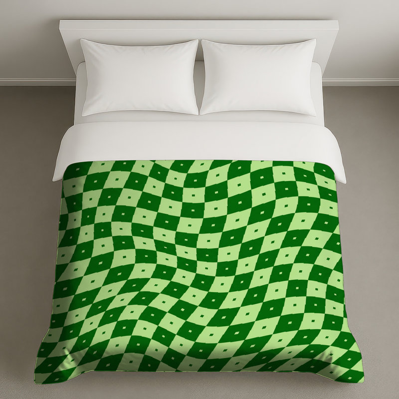 Housses de couette vertes à carreaux ondulés, King