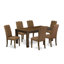 Ensemble de table de cuisine 7 pièces composé d'une table de salle à manger rectangulaire en bois rustique et de 6 chaises de salle à manger Parson en tissu brun, patiné Jacobean-488602460-488602463-488602456