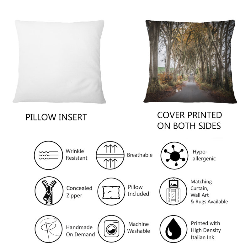 Avenue of Tall Trees In Ireland - Coussin décoratif imprimé maison de campagne