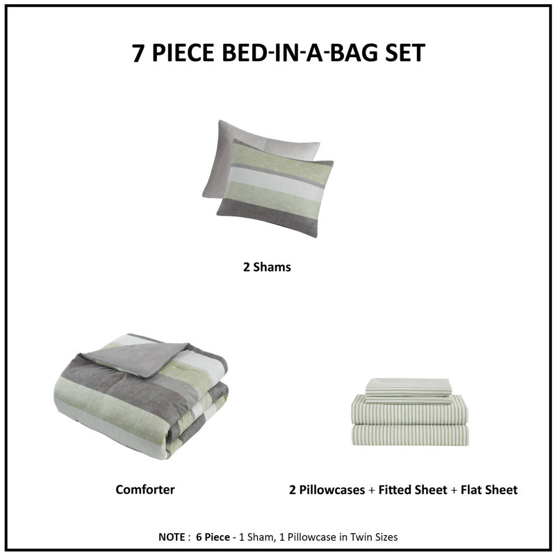 Full Green and Grey Microfiber Reversible Bed in a Bag Set
