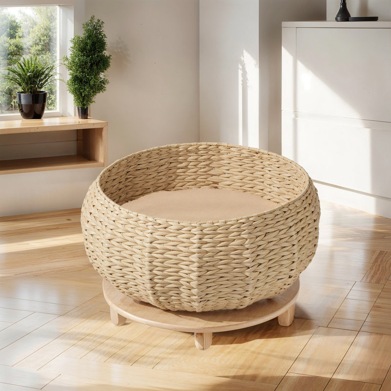 Sleeping in the Bowl Cat Bed, Hand-Woven Cat Nest With Soft Cushion And Non-slip Base, Large Size 16.93" L x 16.93" W